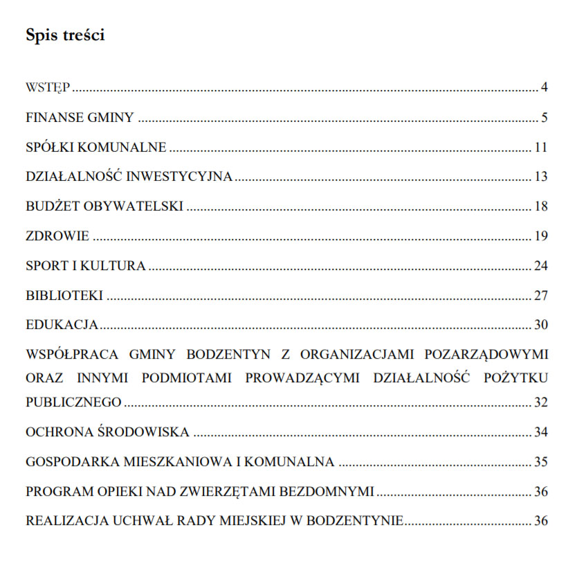 raport o stanie Gminy Bodzentyn 2018