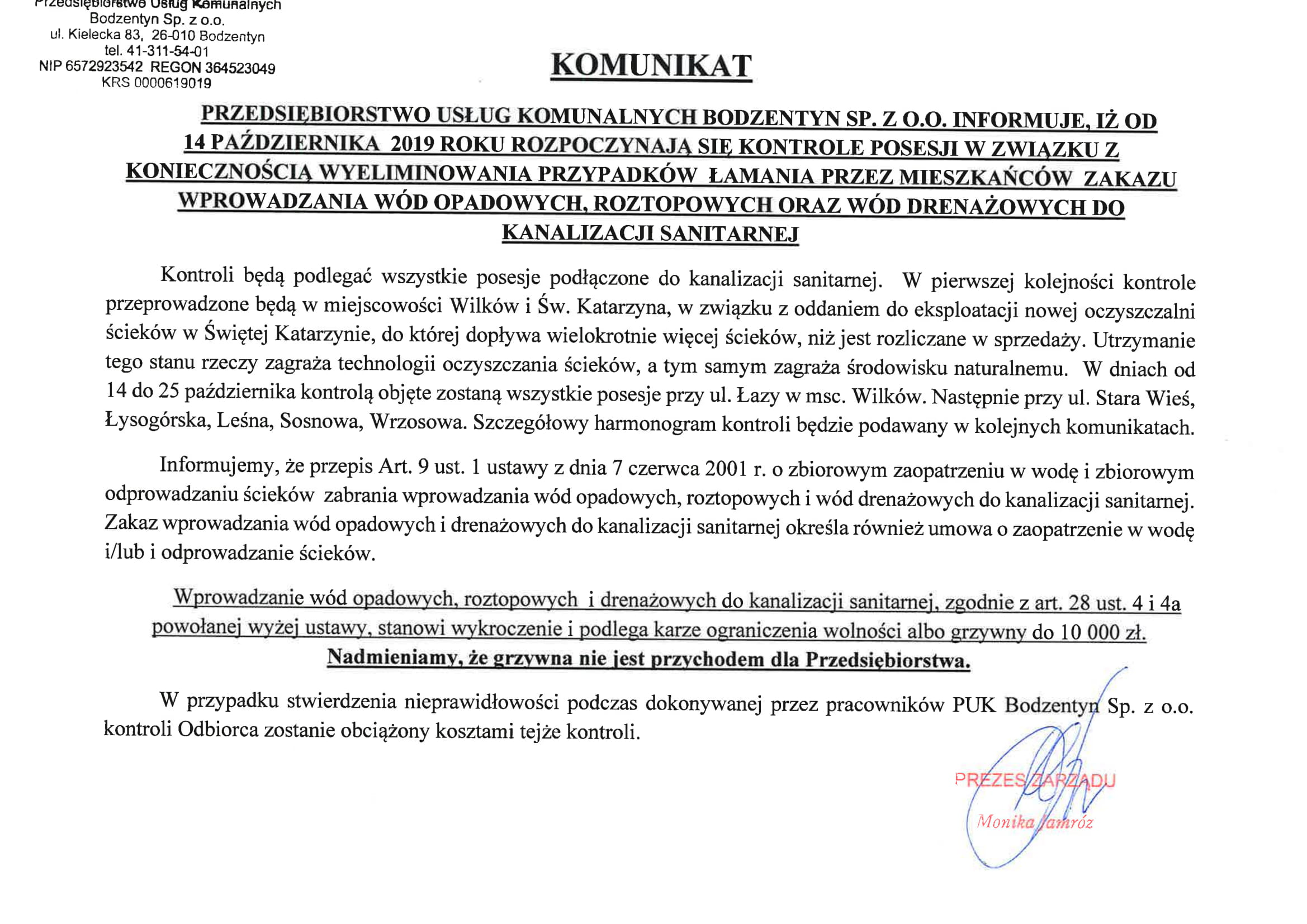 Przedsiębiorstwo Usług Komunalnych w Bodzentynie skontroluje posesje w całej gminie Bodzentyn