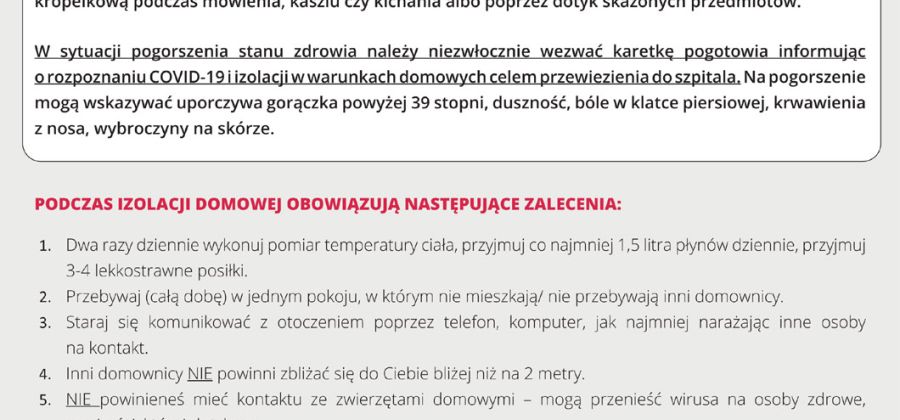 Szczegółowe zalecenia dla osób z dodatnim wynikiem na koronawirusa COVID-19