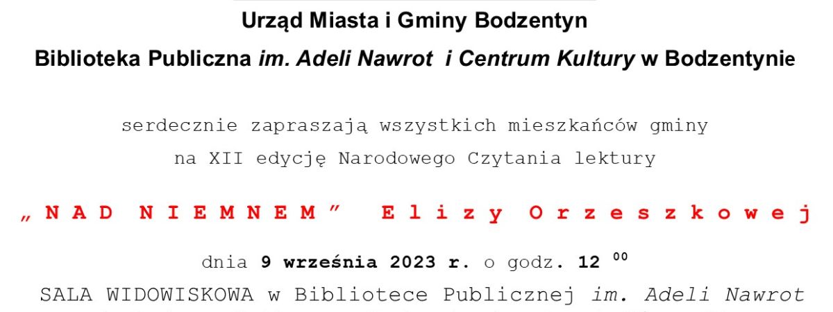 Narodowe Czytanie "Nad Niemnem" w Bodzentynie 