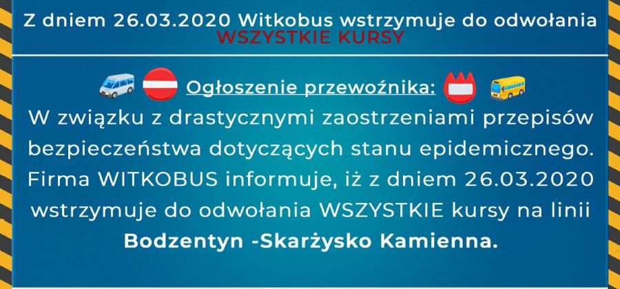 Witkobus od 26 marca do odwołania wstrzymuje wszystkie swoje kursy